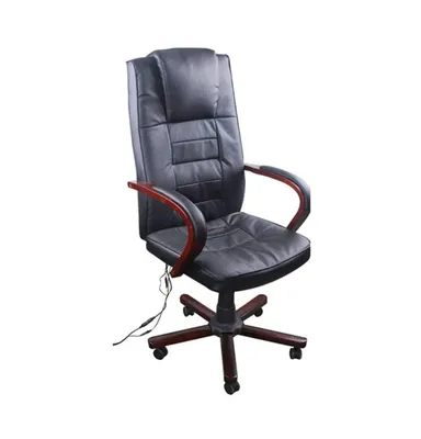 Black Office Massage Chair Real Leather Height Adjustable