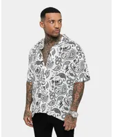 Saint Morta Men's Paisley Skulls Short Sleeve Button Up Shirt