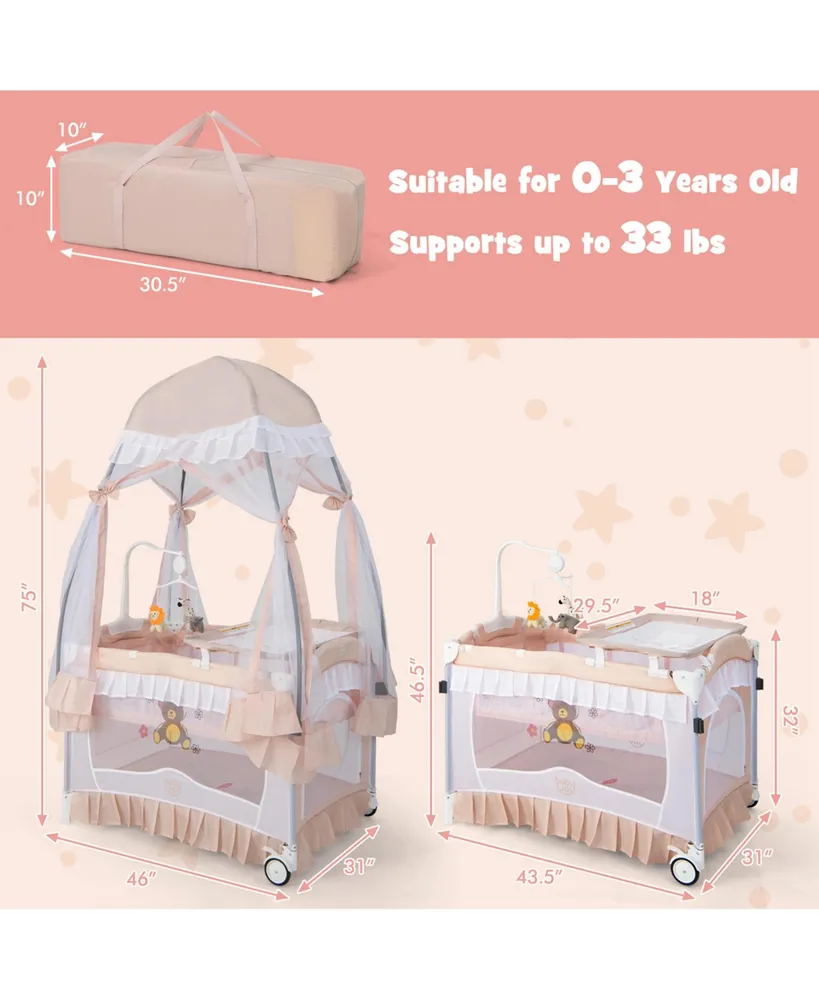 Portable Baby Playpen Crib Cradle Bassinet Changing Pad Mosquito Net Toys w Bag