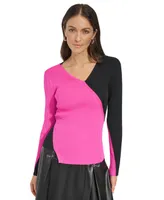 Dkny Women's Ribbed Colorblocked Asymmetrical Sweater