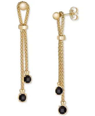 Onyx Popcorn Chain Link Drop Earrings in 14k Gold-Plated Sterling Silver (Also available in Turquoise, Swiss Blue Topaz & Lapis)