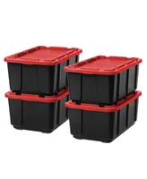 Iris 27Gal/108Qt 4 Pack Large Heavy-Duty Storage Plastic Bin Tote Organizing Container with Durable Lid, Black/Red