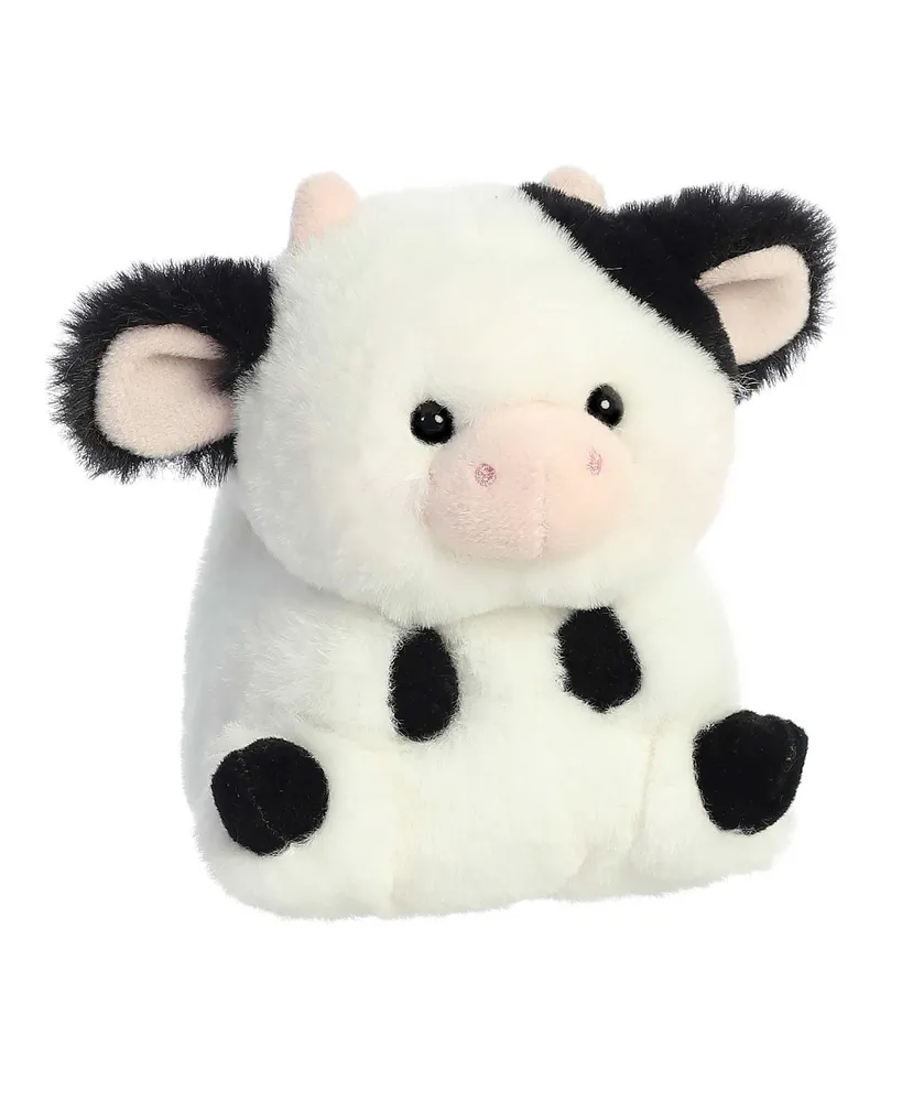 Aurora Mini Daisy Cow Rolly Pet Round Plush Toy White 5"
