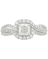 Diamond Princess-Cut Diamond Halo Swirl Engagement Ring (1-1/4 ct. t.w.) in 14k White Gold