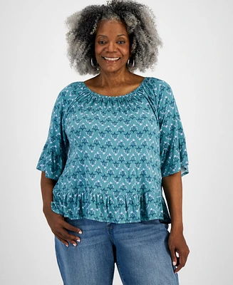 Style & Co Plus Size Printed On/Off-The-Shoulder Knit Top, Created for Macy's