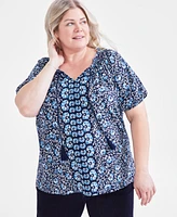 Style & Co Plus Size Printed Peasant Top, Created for Macy's