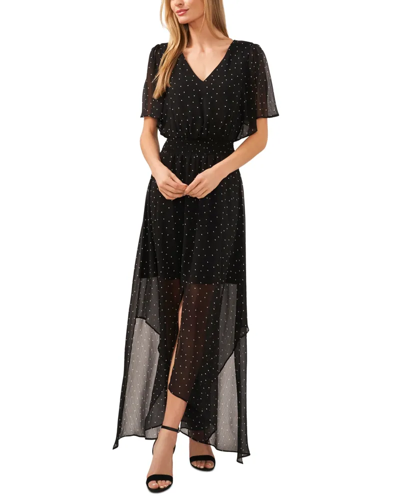 CeCe Women's Polka Dot Flutter-Sleeve Maxi Dress