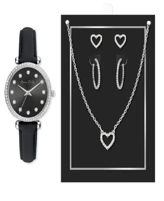Jessica Carlyle Women's Quartz Black Polyurethane Leather Watch 33mm and 2 Piece Set