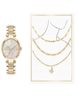 Jessica Carlyle Women's Quartz Gold-Tone Alloy Watch 34mm Gift Set