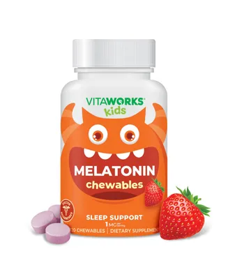 VitaWorks Kids Melatonin 1 mg Chewable Tablets - with L theanine, Chamomile and Lemon Balm Extract - Sleep Support - Berry Flavor - 120 Chewables