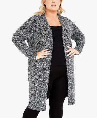Avenue Plus Size Charmed Collarless Cardigan Sweater