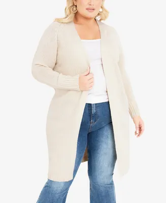Avenue Plus Size Charmed Collarless Cardigan Sweater