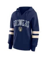 Women's Fanatics Navy Distressed Milwaukee Brewers Bold Move Notch Neck Pullover Hoodie