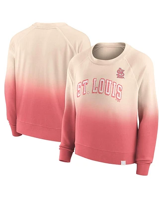 Women's Fanatics Tan, Red Distressed St. Louis Cardinals Luxe Lounge Arch Raglan Pullover Sweatshirt