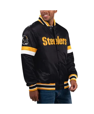 Men's Starter Black Pittsburgh Steelers Home Game Satin Full-Snap Varsity Jacket