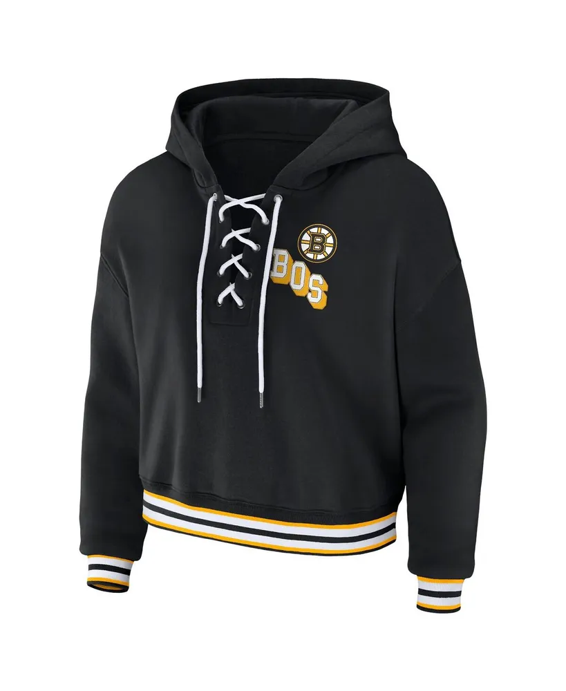Women's Wear by Erin Andrews Black Boston Bruins Lace-Up Pullover Hoodie