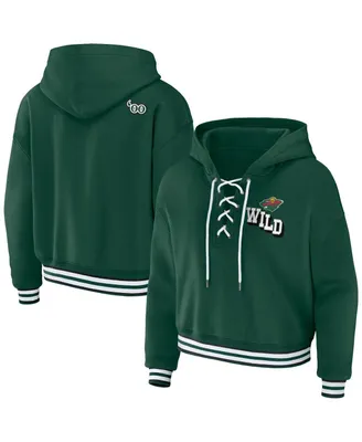 Women's Wear by Erin Andrews Green Minnesota Wild Lace-Up Pullover Hoodie