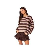 Women's Oversized fuzzy striped sweater