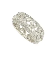 Suzy Levian New York Sterling Silver Cubic Zirconia Floral Eternity Band Ring