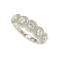 Suzy Levian Sterling Silver Cubic Zirconia 5-Stone Halo Ring