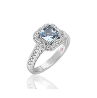 Suzy Levian New York Sterling Silver Asscher Cut Cubic Zirconia Aquamarine Engagement Ring