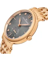 Alexander Ladies Quartz Small-second Watch Pink Gold Tone Stainless Steel Bracelet, Black Mother-of-Pearl Dial