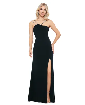 Xscape Women's Asymmetric Rhinestone-Strap High-Slit Gown
