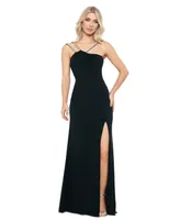 Xscape Women's Asymmetric Rhinestone-Strap High-Slit Gown