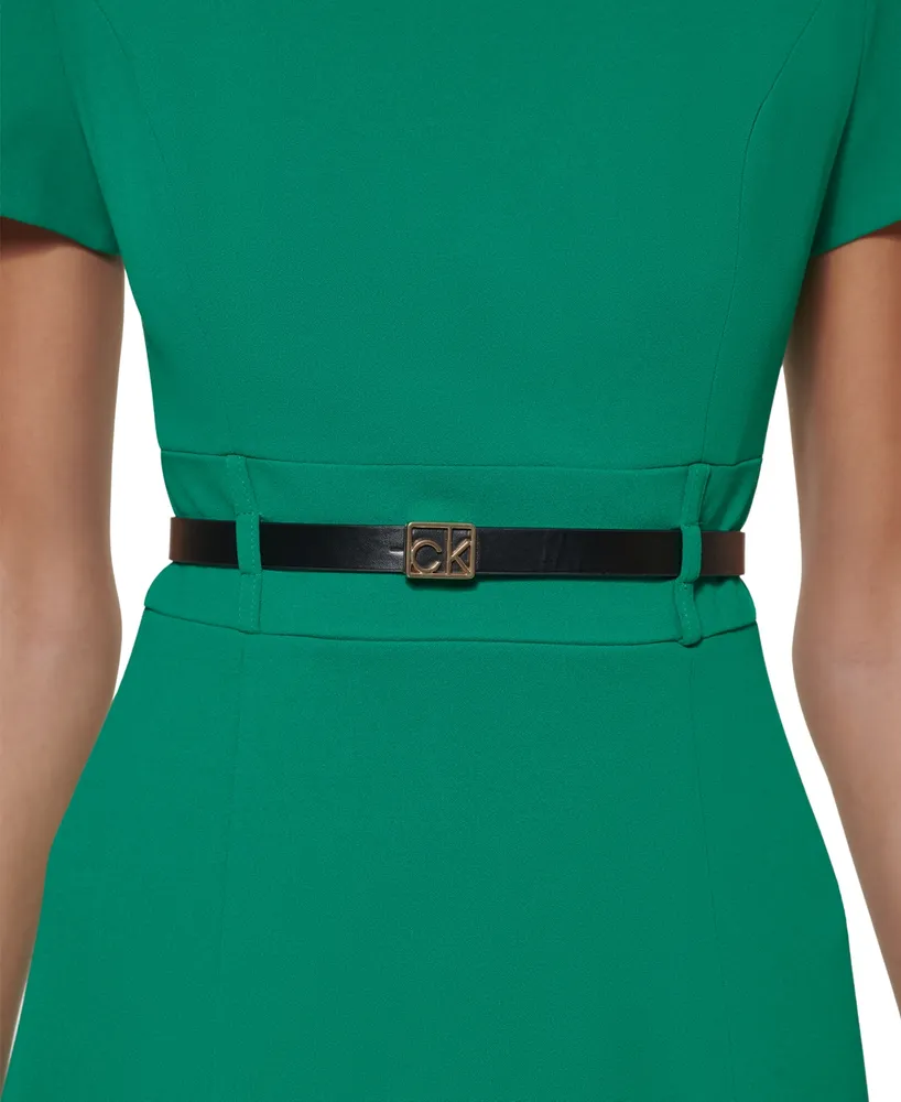 Calvin Klein Women's Short-Sleeve Belted Midi Dress