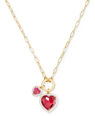 Kate Spade New York Gold-Tone White-Framed Red Crystal Heart Multi-Charm Pendant Necklace, 16" + 3" extender