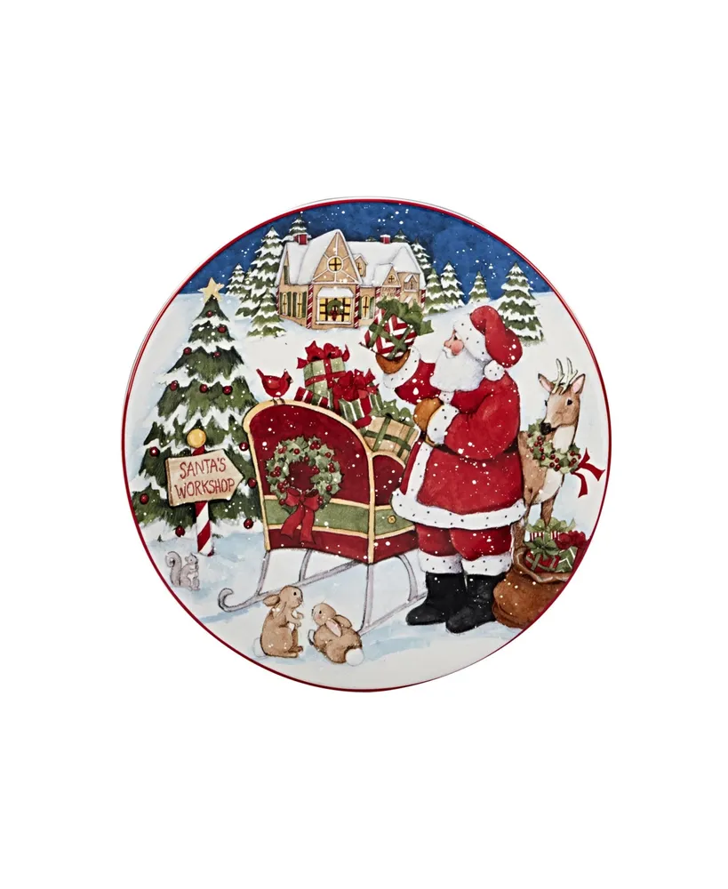 Santa's Workshop 4 Piece Dessert Plate set