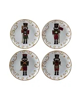 Holiday Magic Nutcracker 4 Piece Dessert Plate Set - White, Red, Gold