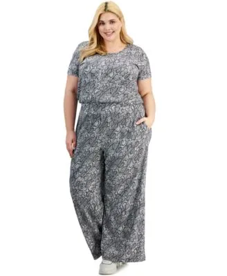 Bar Iii Trendy Plus Size Snakeskin Print Top Pull On Pants Created For Macys