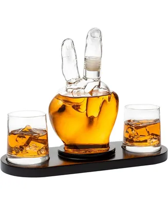 The Wine Savant Peace Sign Wine and Whiskey Decanter with 10 oz Glasses Set, 4 Piece Set