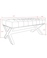 Inspired Home Bryoni Velvet Button Tufted Silver Nailhead Trim X-Leg Bench