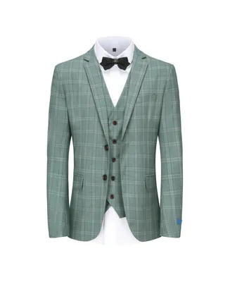 Gino Vitale Men's 3 Piece Slim Fit Green Plaid Suit