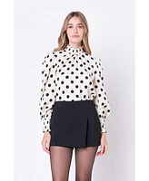 Women's Polka Dot Smock Neck Blouse