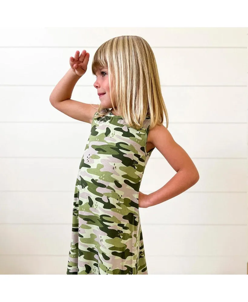Bellabu Bear Toddler| Child Girls Green Camo Sleeveless Dress