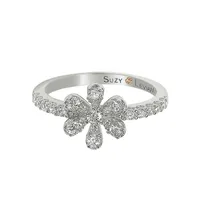 Suzy Levian New York Sterling Silver White Cubic Zirconia Flower Ring