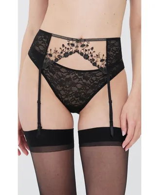 Women's Paradise Embroidered Floral Lace Garter Belt