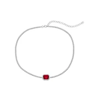 Sterling Silver Asscher-Cut Cz Tennis Choker (Blue Or Red)