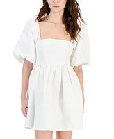 Avec Les Filles Women's Balloon Sleeve Cotton A-Line Dress