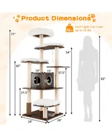 Wooden Cat Tree 71'' 7-Layer Cat Tower with Sisal Scratching Posts Perch & Cushions