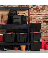 Iris 6 Pack 53qt Plastic Storage Bin with Lid and Secure Latching Buckles, Black with Red Buckle