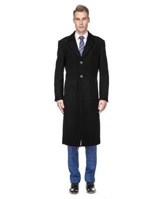 Braveman Men's Knee Length Wool Blend Three Button Long Jacket Overcoat Top Coat