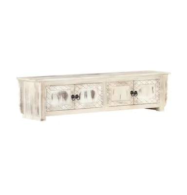 Tv Stand White 55.1"x11.8"x13.8" Solid Wood Mango