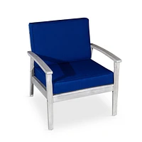 Streamdale Furniture Deep Seat Eucalyptus Chair, Silver Gray Finish, Navy Cushions