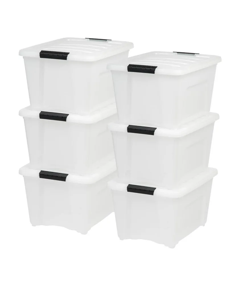 6 Pack 32qt Plastic Storage Bin with Lid and Secure Latching Buckles, Pearl