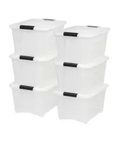 6 Pack 32qt Plastic Storage Bin with Lid and Secure Latching Buckles, Pearl