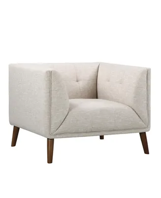 Hudson 39" Linen and Walnut Legs in Mid-Century Button-Tufted Chair